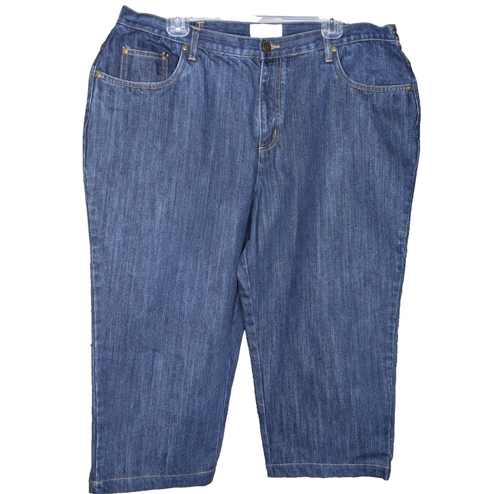 CJ Banks Capri Pants Women's Plus 18W Dark Blue Denim Comfort Waist High Rise